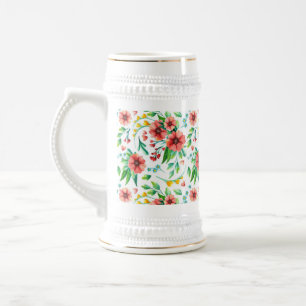 Caneca De Cerveja Flores Vermelhas Pintadas À Mão Padrão Floral- 234