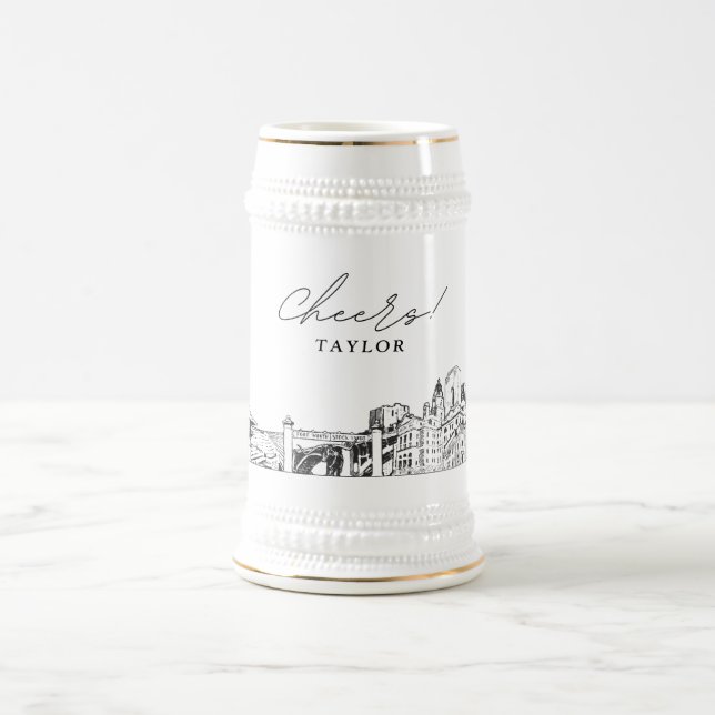 Caneca De Cerveja Forte de Presente Personalizado com Skyline Sketch (Centro)