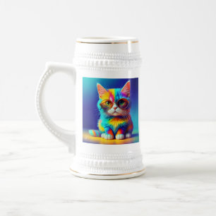 Caneca De Cerveja Gata Arco-Íris Com Óculos Retrato-47567
