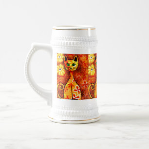Caneca De Cerveja Gatinho De Gato Quimológico Retro Laranja Amarelo