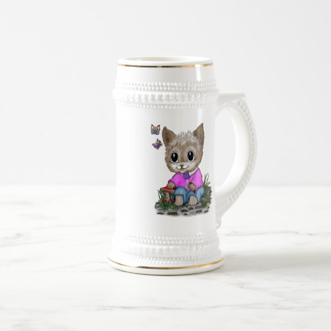 Caneca De Cerveja Gato de Gato e Borboleta (Frente Esquerda)