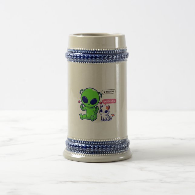 CANECA DE CERVEJA GATO DE MEOW COM ALIENÍGENA (Centro)