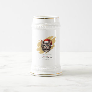 Caneca De Cerveja Gato de Natal Fofo Moderno com Chapéu de Papai Noe