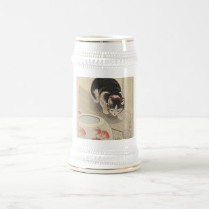 Caneca De Cerveja Gato e bacia de peixe dourado por Ohara Koson