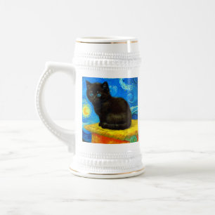 Caneca De Cerveja Gato Estrela Noturna no Estilo de Van Gogh