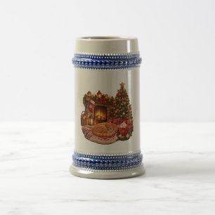 Caneca De Cerveja Gato Gengibre Dormindo ao lado da Lareira Clipart 
