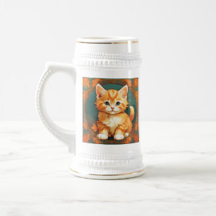 Caneca De Cerveja Gato Laranja Estilo Alphonse Mucha