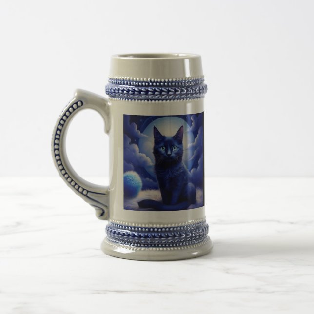 Caneca De Cerveja Gato Negro Colocado Em Frente À Lua E Às Nuvens Br (Esquerda)