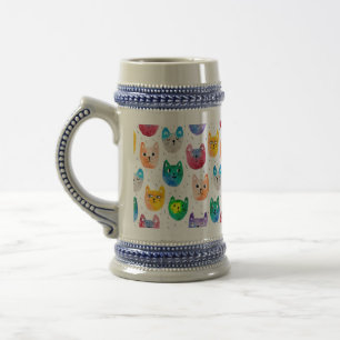 Caneca De Cerveja Gatos com aquarelas e amigos