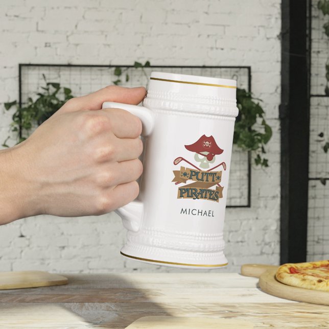Caneca De Cerveja Golf Putt Pirata Pai Exterior Personalizado (Criador carregado)