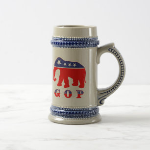 Caneca De Cerveja GOP - Elefante vermelho, branco & azul