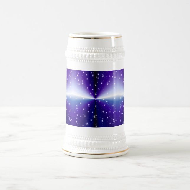 Caneca De Cerveja Gotas de chuva com estrelas no arco-íris preto azu (Centro)