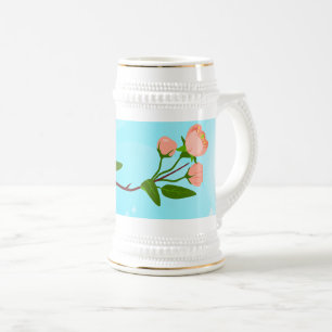 Caneca De Cerveja Gradação do céu azul com ramificação primavera flo