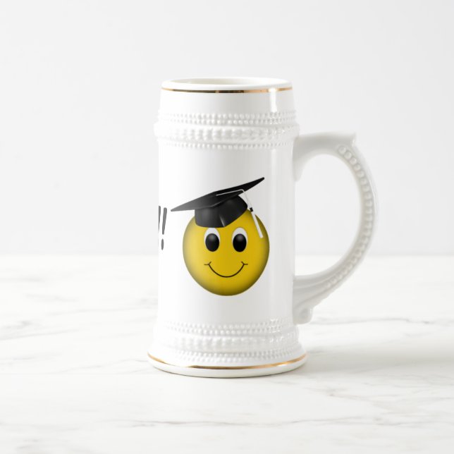Caneca De Cerveja Graduação "Concluída" Engraçado Emoji (Direita)