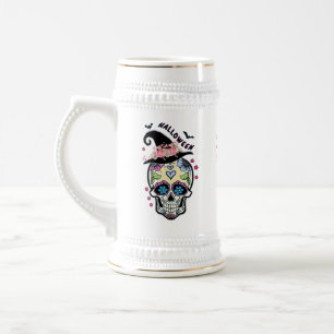 Caneca De Cerveja Halloween Flower Skull