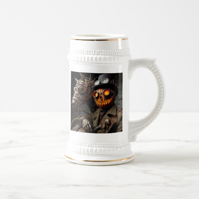 Caneca De Cerveja Halloween Steampunk Jack-O-Lantern Horseman (Direita)