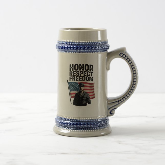 Caneca De Cerveja Honrando Heroes Veteran Day Design Patriótico (Direita)
