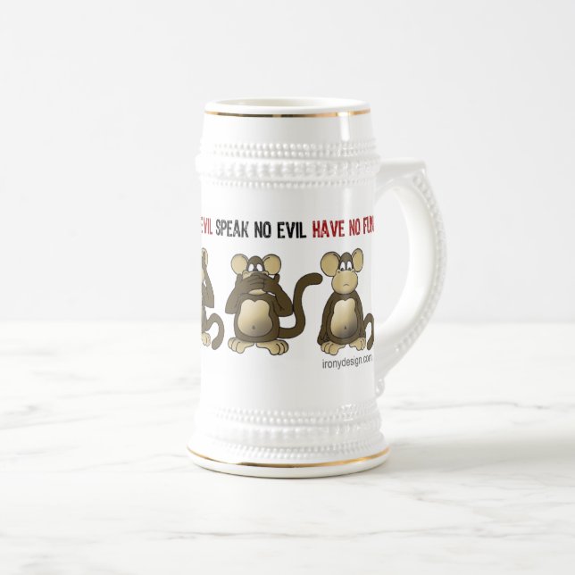 Caneca De Cerveja Humor sábio de quatro macacos (Frente Esquerda)
