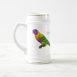 Caneca De Cerveja ilustração de desenho animado de ave lorikeet arco