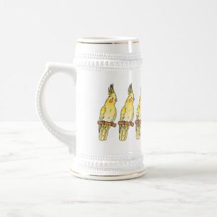 Caneca De Cerveja Ilustração de desenho animado de aves Cockatiel
