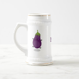 Caneca De Cerveja Ilustração de desenho animado de beringela feliz