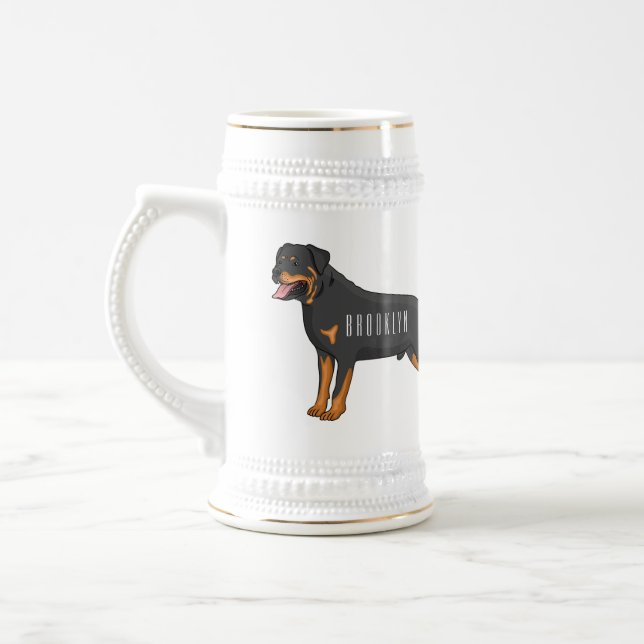 Caneca De Cerveja Ilustração de desenho animado de cão rottweiler (Esquerda)