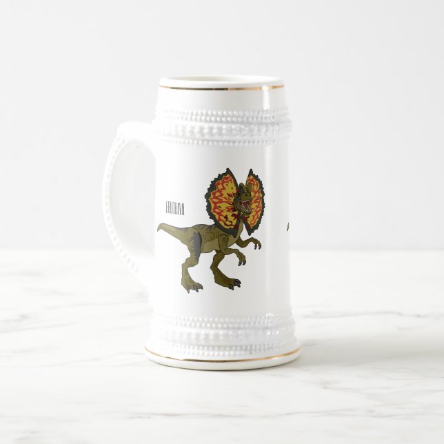 Caneca De Cerveja Ilustração de desenho animado de Dilophosaurus (Frente Esquerda)