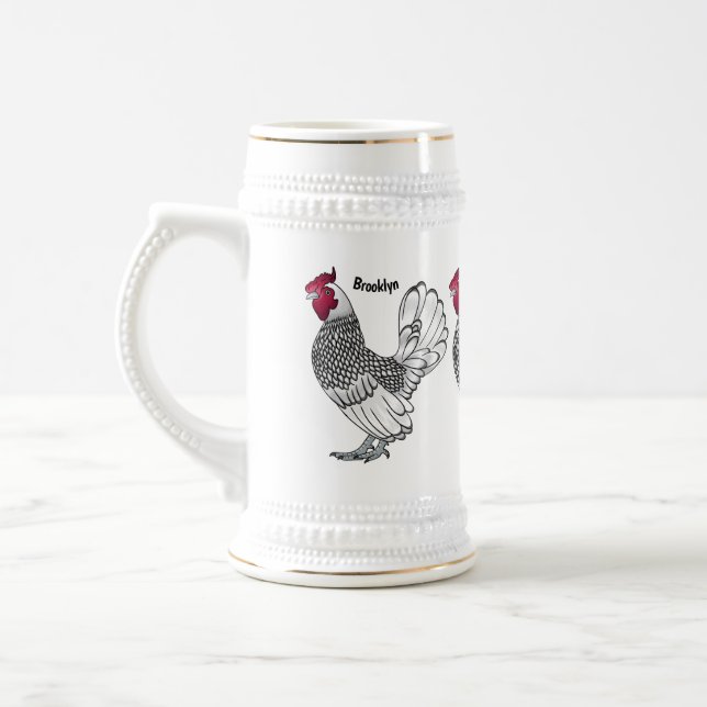 Caneca De Cerveja Ilustração de desenho animado de frango Sebright (Esquerda)