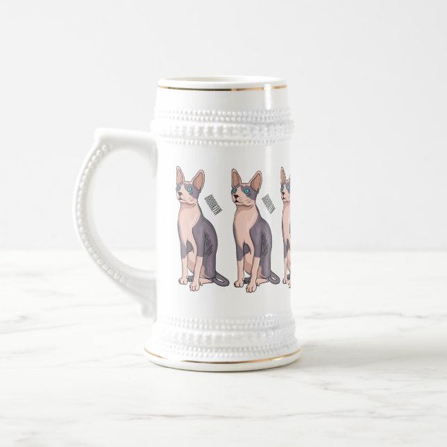 Caneca De Cerveja Ilustração de desenho animado de gato esphynx (Esquerda)