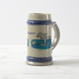 Caneca De Cerveja Ilustração de desenho animado de golfinhos alegres