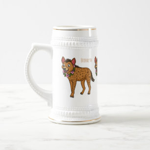 Caneca De Cerveja Ilustração de desenho animado de Hyena e flores