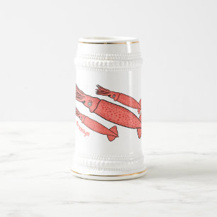 Caneca De Cerveja Ilustração de desenho animado de lula feliz rosa