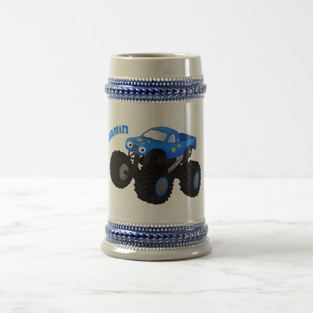 Caneca De Cerveja Ilustração de desenho animado de monstro azul boni (Centro)