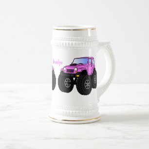 Caneca De Cerveja Ilustração de desenho animado de monstro rosa