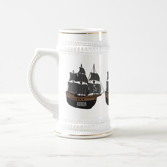 Caneca De Cerveja Ilustração de desenho animado de navio pirata (Esquerda)