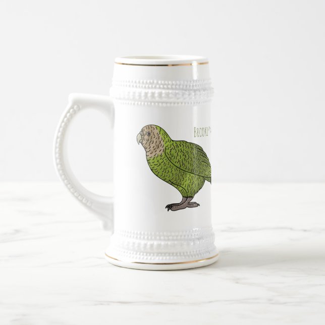 Caneca De Cerveja Ilustração de desenho animado de pássaro Kakapo (Esquerda)