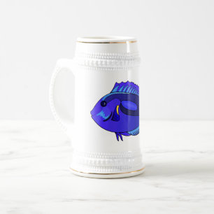 Caneca De Cerveja Ilustração de desenho animado de peixe marrom azul