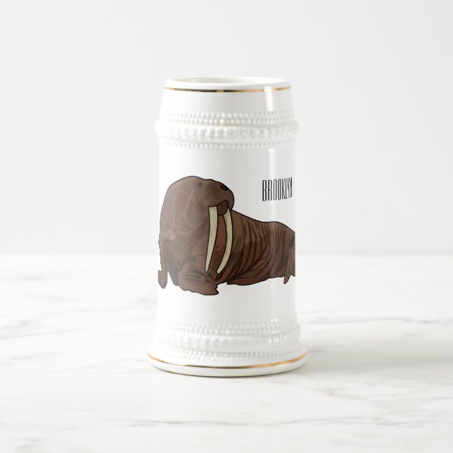 Caneca De Cerveja Ilustração de desenho animado de Walrus (Centro)