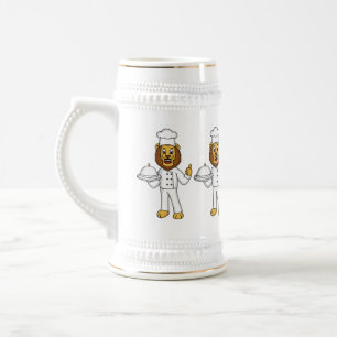Caneca De Cerveja Ilustração de desenho animado do chef de leão