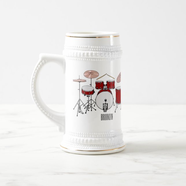 Caneca De Cerveja Ilustração de desenho animado do kit de tambor (Esquerda)