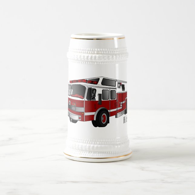 Caneca De Cerveja Ilustração de desenho animado do motor de incêndio (Centro)