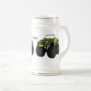 Caneca De Cerveja Ilustração de desenho do caminhão monstro verde