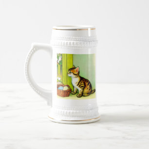 Caneca De Cerveja Ilustração de Gato de Tabby de Vintage