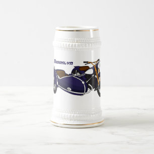 Caneca De Cerveja Ilustração de motocicleta roxa Sidecar