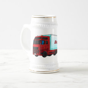Caneca De Cerveja Ilustração do caminhão do trailer vermelho