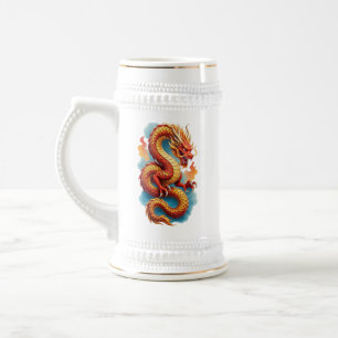 Caneca De Cerveja Ilustração Fiery do Dragão Vermelho Chinês-67561