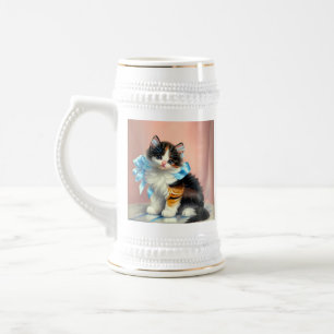 Caneca De Cerveja Ilustração Vintage Calico Kitten