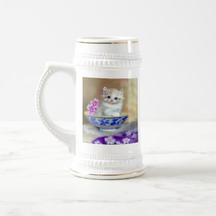 Caneca De Cerveja Ilustração Vintage White Kitten