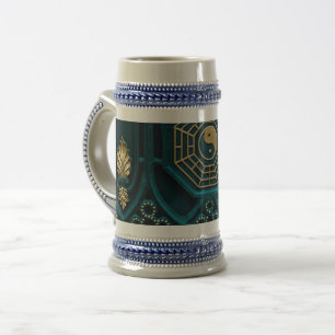 Caneca De Cerveja ilustração yin yang azul e marrom