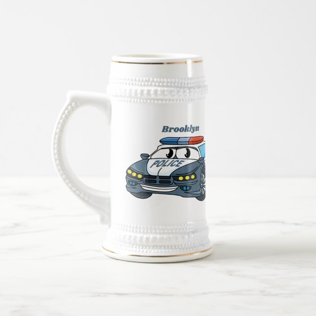 Caneca De Cerveja Imagem de desenho animado de carro da polícia feli (Esquerda)